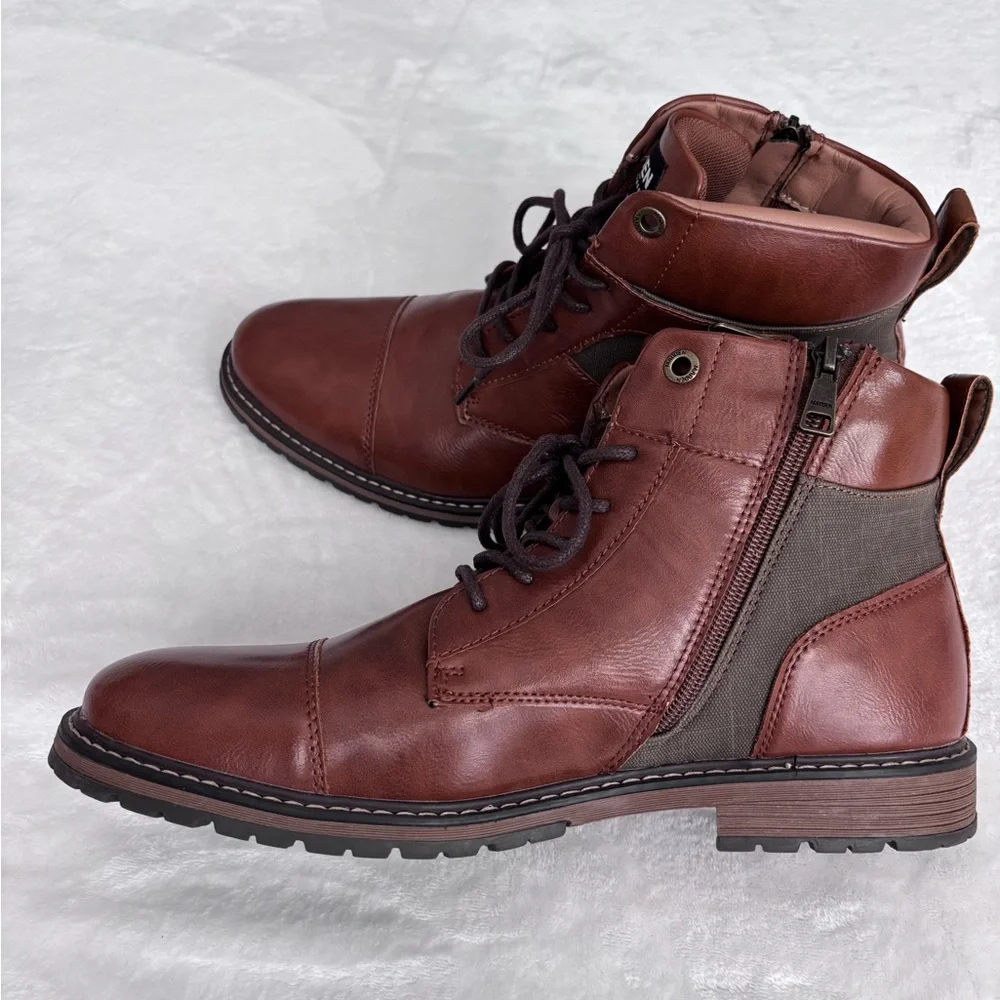 STEVE MADDEN Men's Brown Cap Toe Lace-Up Combat Ankle Boot--NEW--10.5
